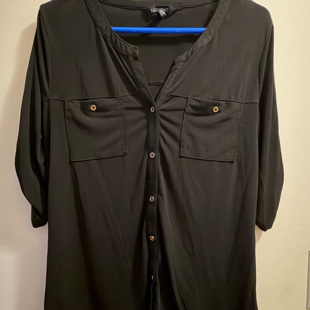 Ellen Tracy Black Casual Button-Down Shirt